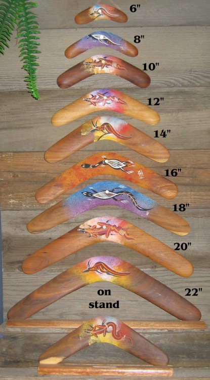 Rainbow boomerangs made of Australian hardwood