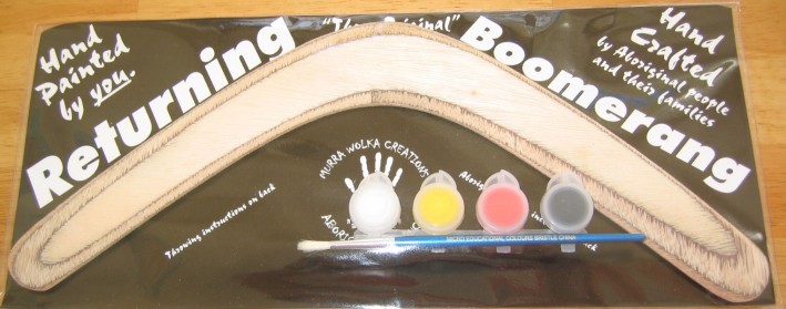 Boomerang activity kit with paint and Aboriginal templates