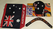 Aussie beach gift set | Australian flag tattoo, boomerangs, cap, beach towel, carry bag