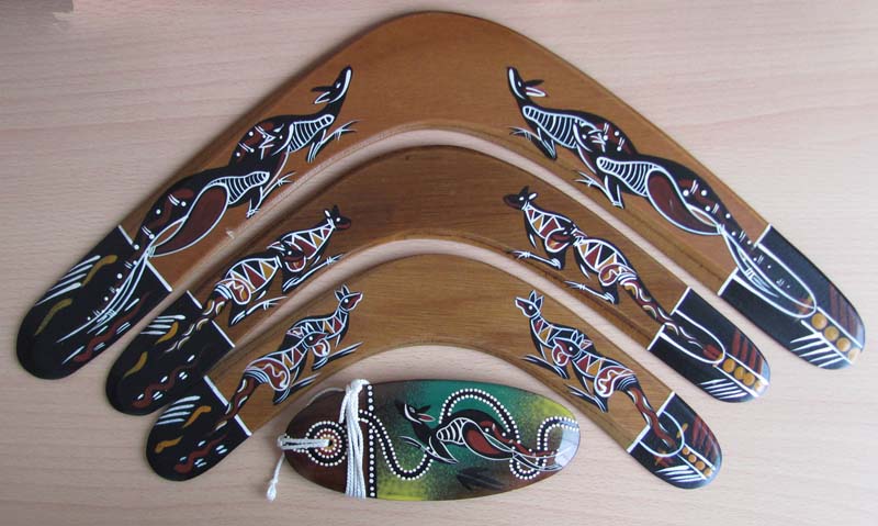 Boomerang Set with three Returning Boomerangs and a Bullroarer