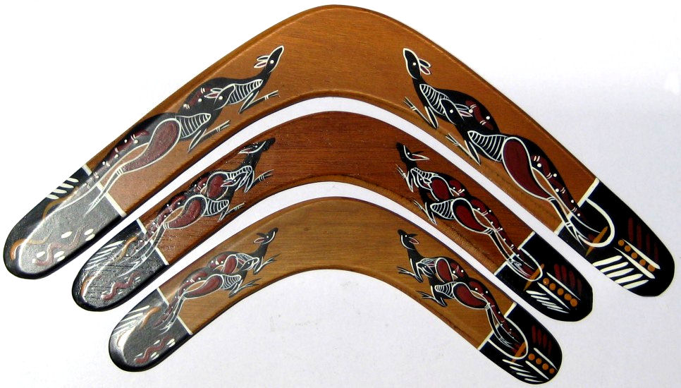 Returning plywood boomerangs 12in, 14in and 18in / 30cm, 35cm, 45cm
