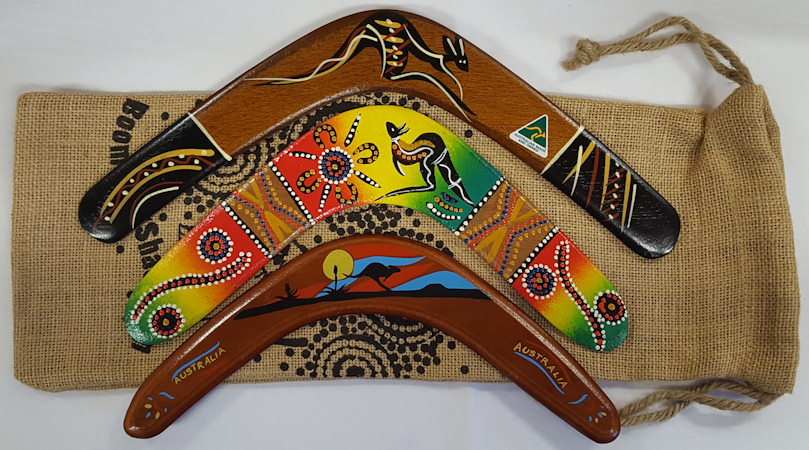 Boomerang gift set - three boomerangs gift set in a jute gift bag