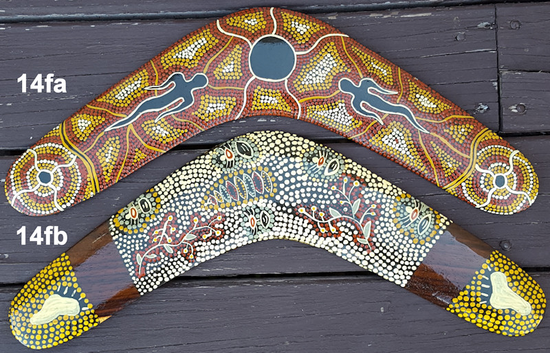 Aboriginal story telling boomerangs | Amazing dot art on 14 inch wooden boomerangs